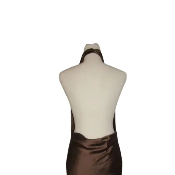 Zara Satin Effect Backless Brown Maxi Dress size XS - Picture 2 of 10